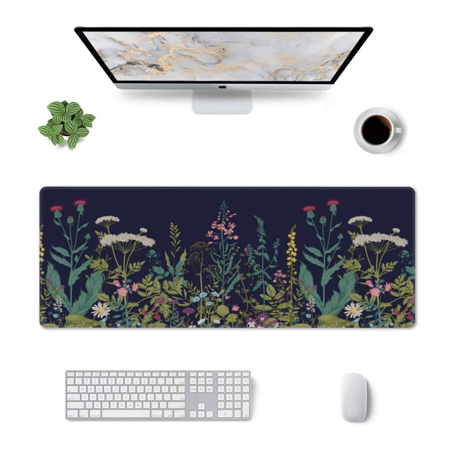 Flower Extended Gaming Mouse Pad Abstract Black Desk Mat 31.5x11.8 Inch Floral Texture Non-Slip