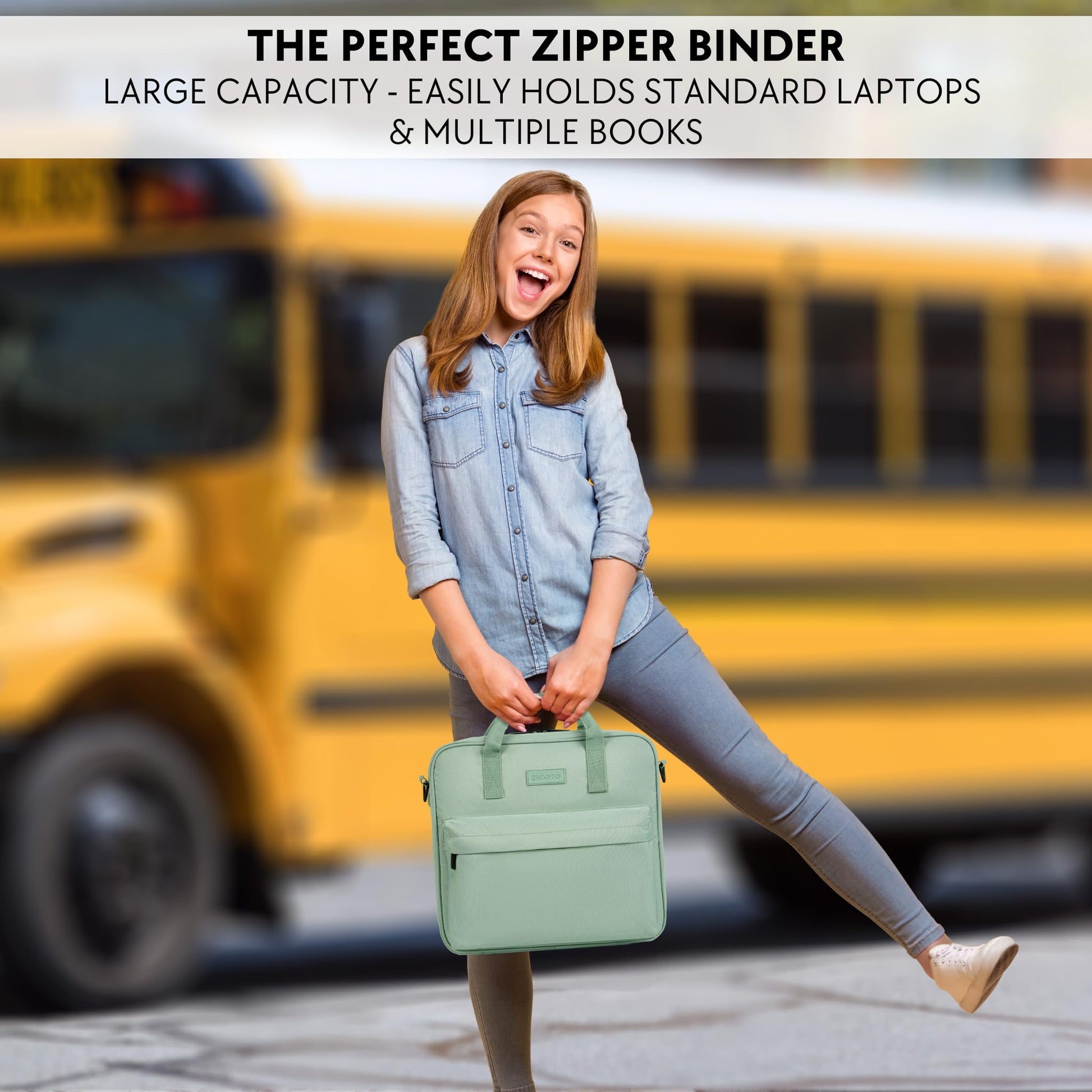 Sturdy 3 Ring Zipper Binder with Shoulder Strap for School - 2 Inch Zip Up