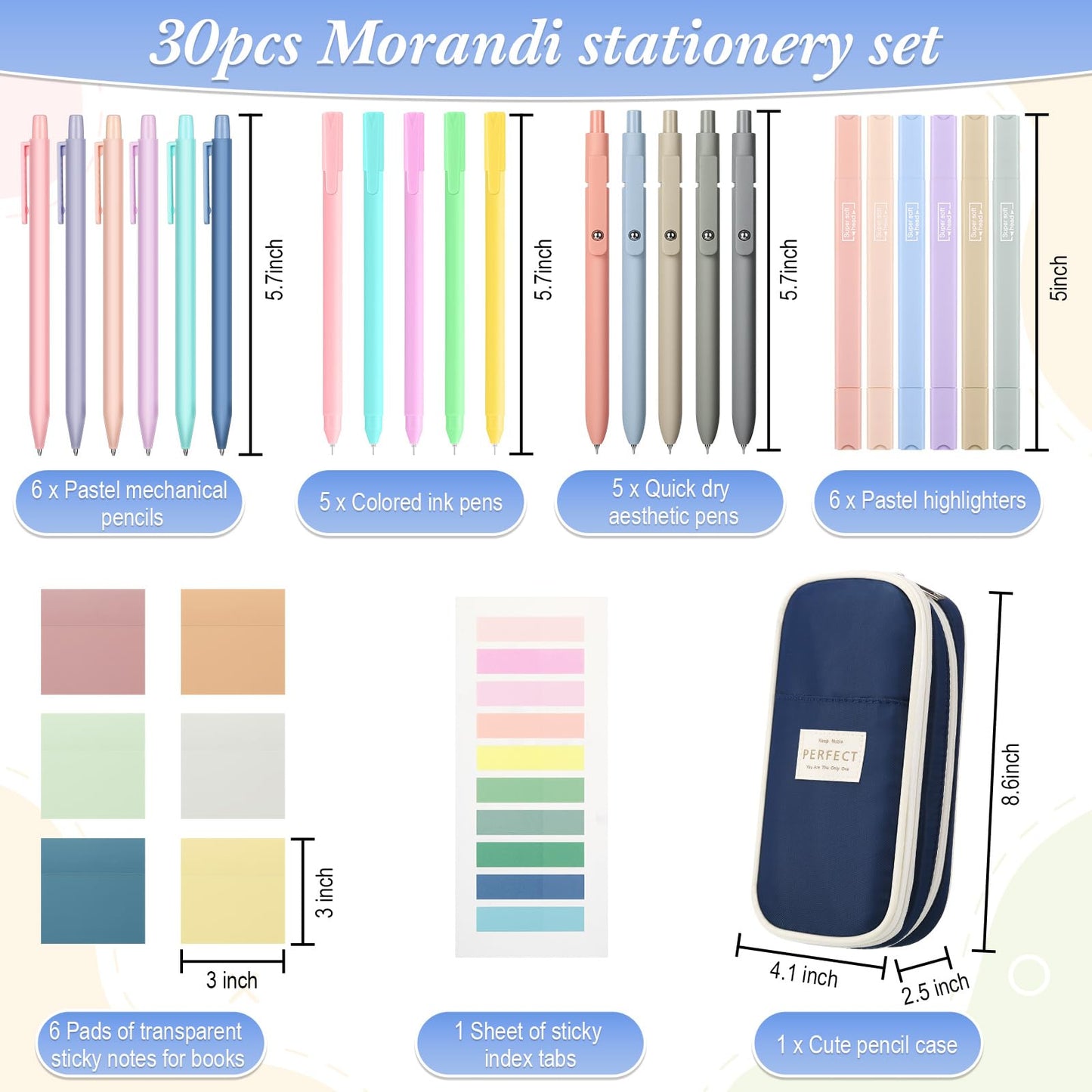30 Pcs Aesthetic School Supplies for Stationary Essentials, Navy