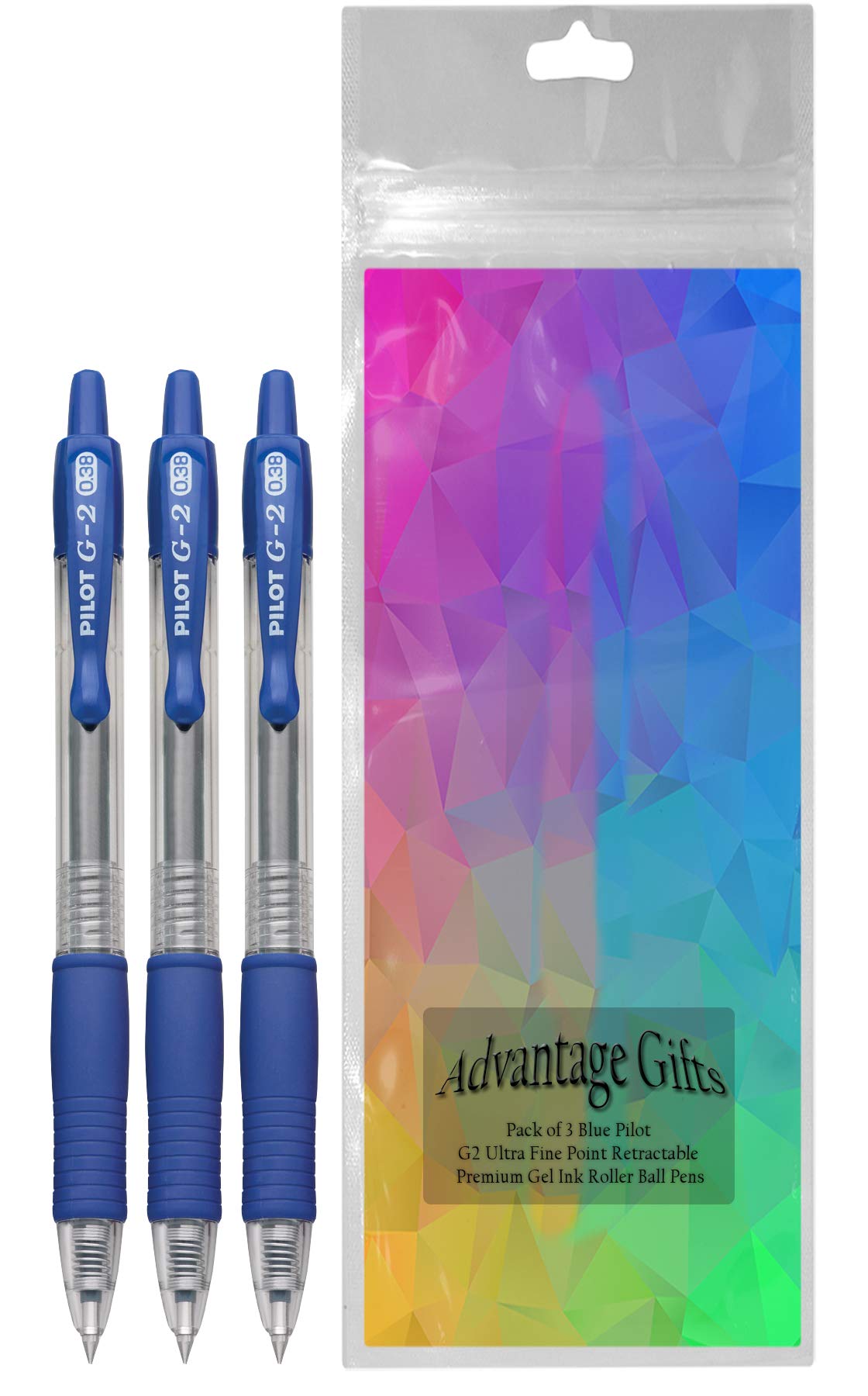 Advantage Gifts G2 Retractable Premium Gel Ink Roller Ball Pens Ultra Fine Point (.38mm) Blue Ink 3