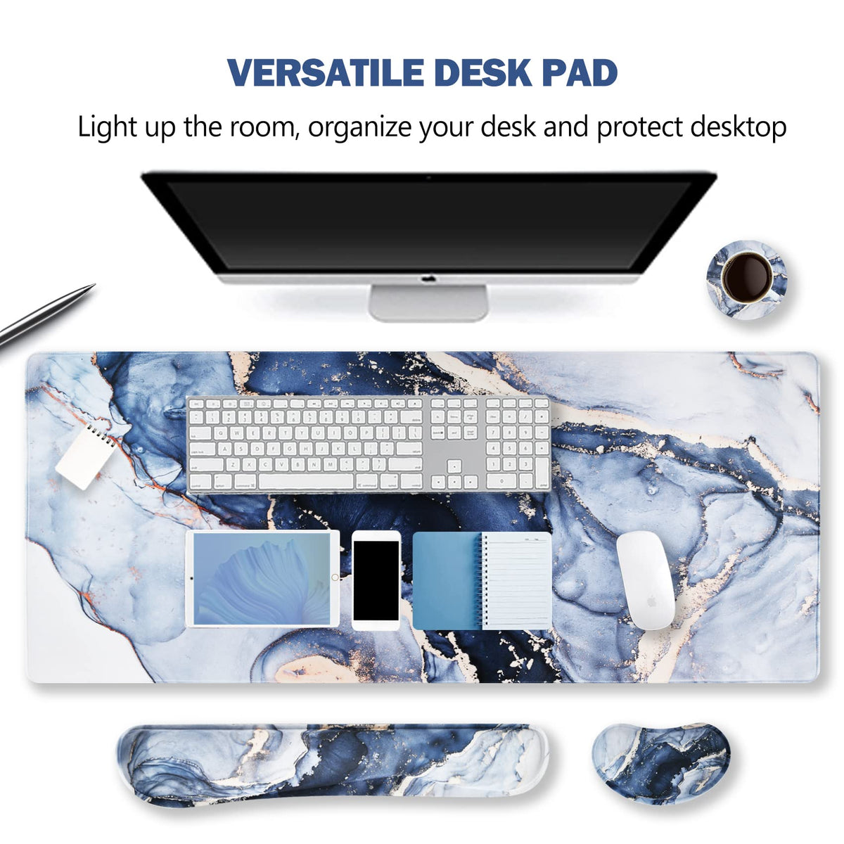 ARTSO Large Gaming Mouse Pad, Keyboard Wrist Rest Pad & Wrist Support Mousepad Set, Stitched Edge