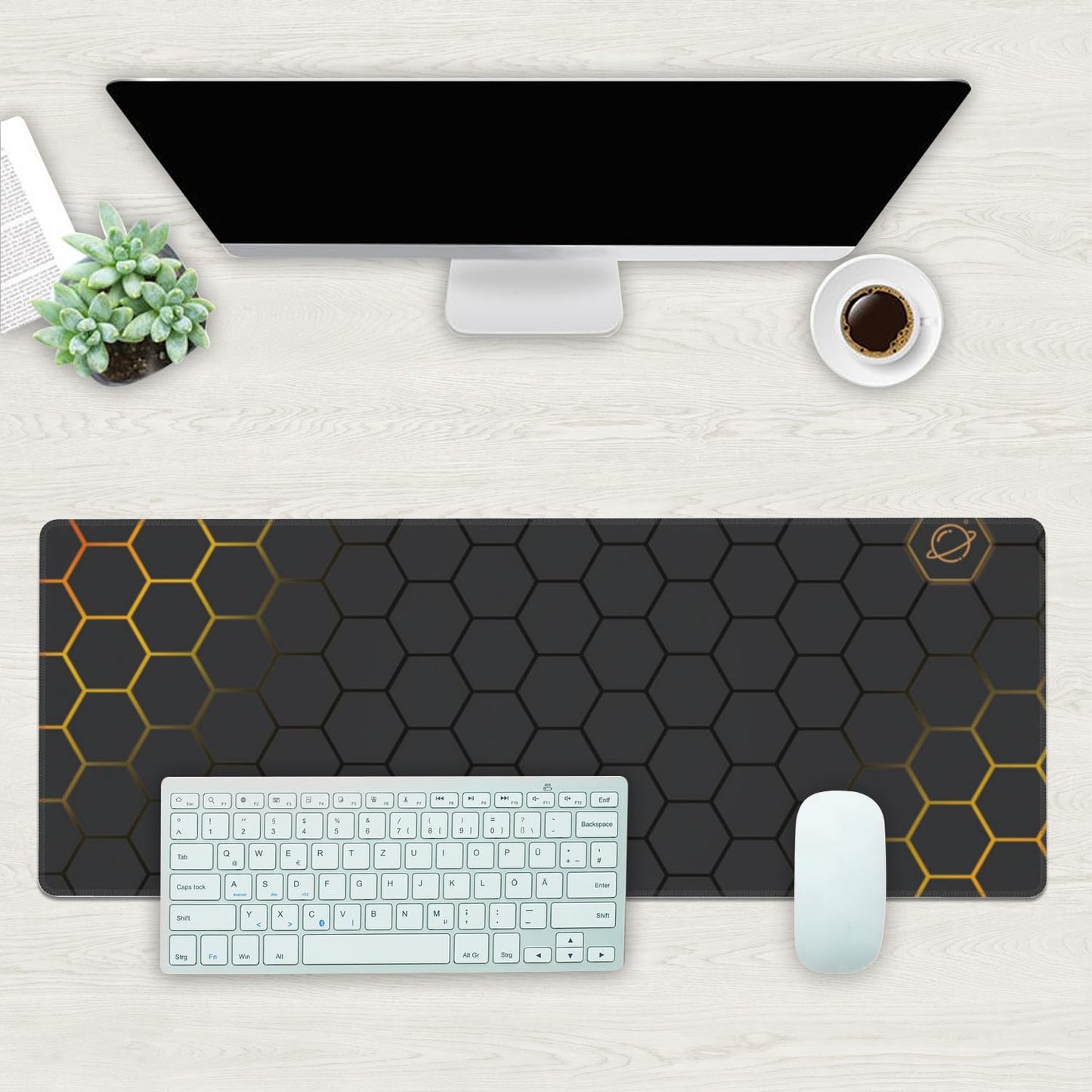 Desk Mat, Black Gold Honeycomb Technology Extended Gaming Mouse Pad Large, 31.5"x11.8" Big Mouse
