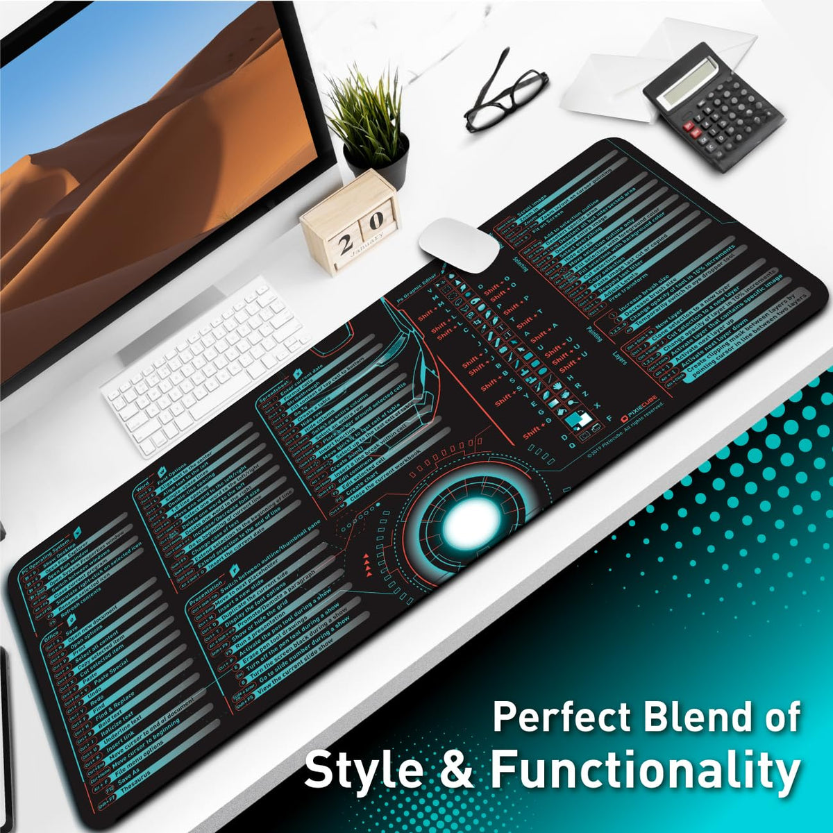 Pixiecube Windows, Office, Excel, Adobe Photoshop Shortcut Keys Extended Large Mouse Pad | Gaming
