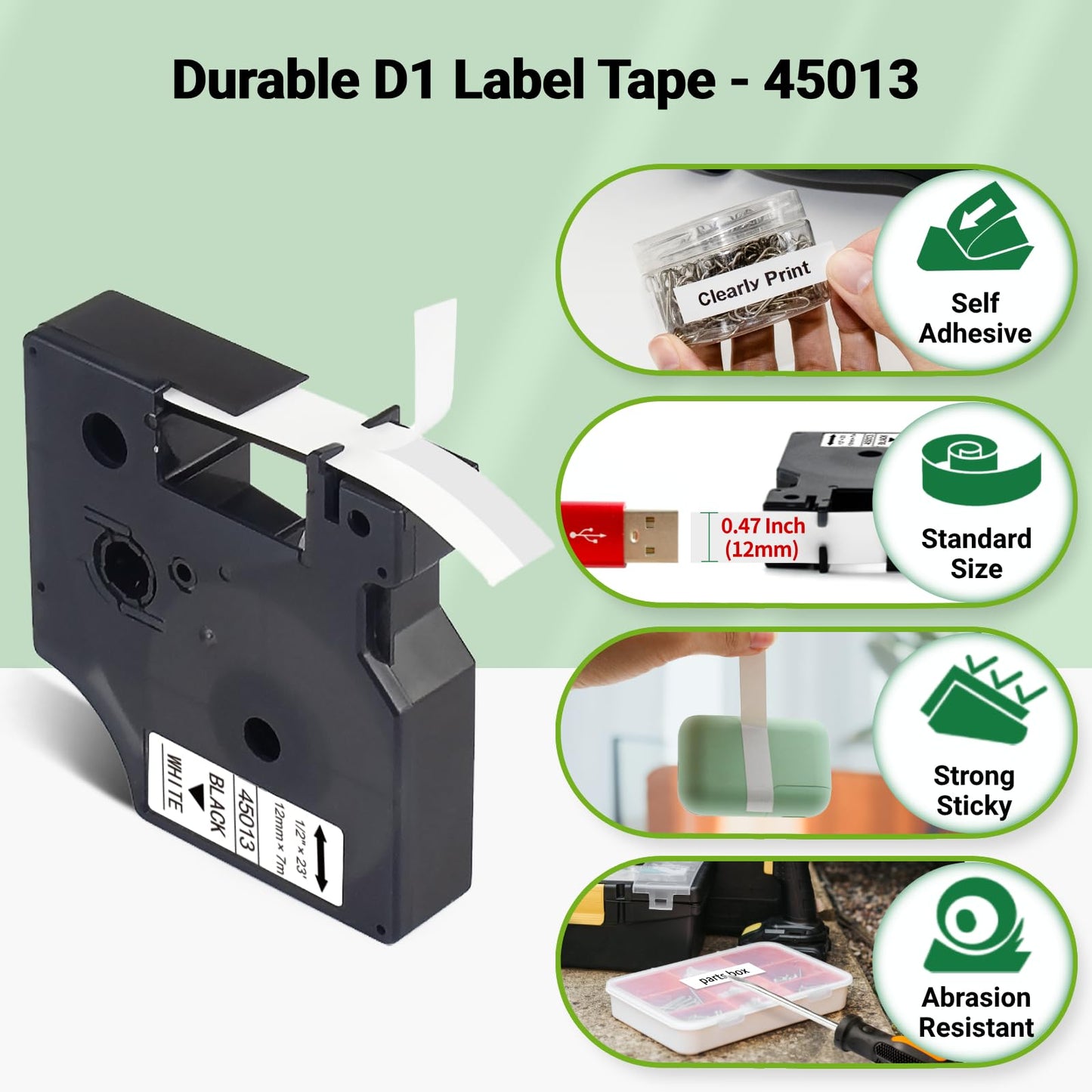 Compatible with DYMO D1 Label Maker Refill 45013 Label Tape 12mm