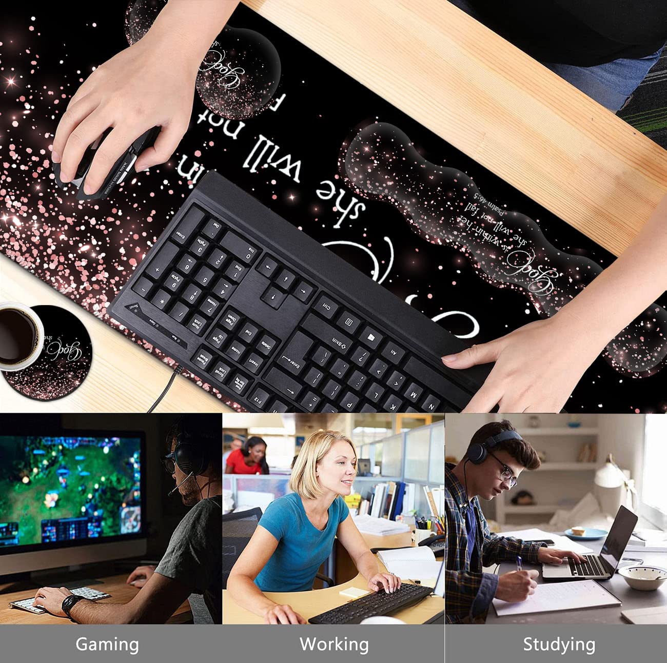 Large Mouse Pad with Wrist Support Set,Memory Foam Keyboard Wrist Rest+Extended Gaming Mouse