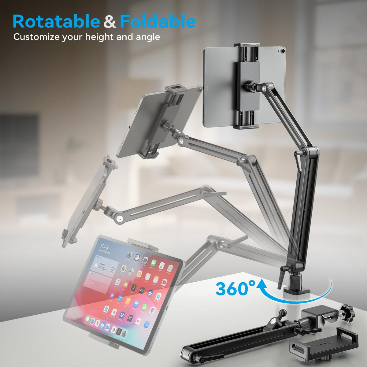 Jakeko 15.6" Portable Monitor Stand Tablet Arm Mount Holder Built-in Wrench