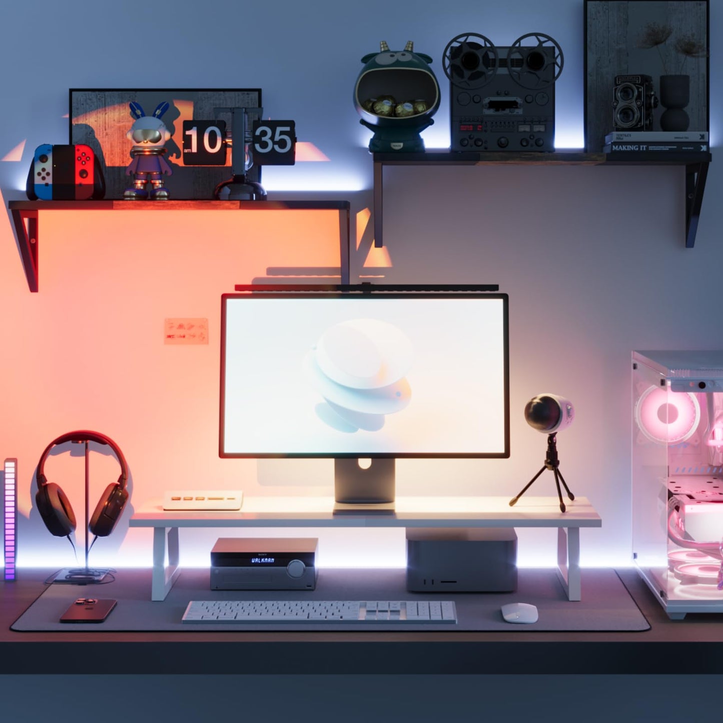 TEAMIX White Dual Monitor Stand Riser, 31.5 inch Long Stand, Desk Organizer