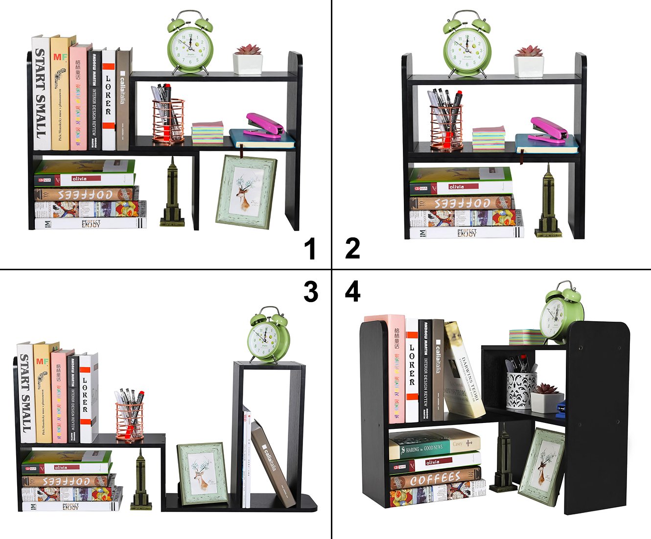 PAG-Mass Desktop Bookshelf Freestanding Wooden Countertop Bookcase Accessories Organizer Display