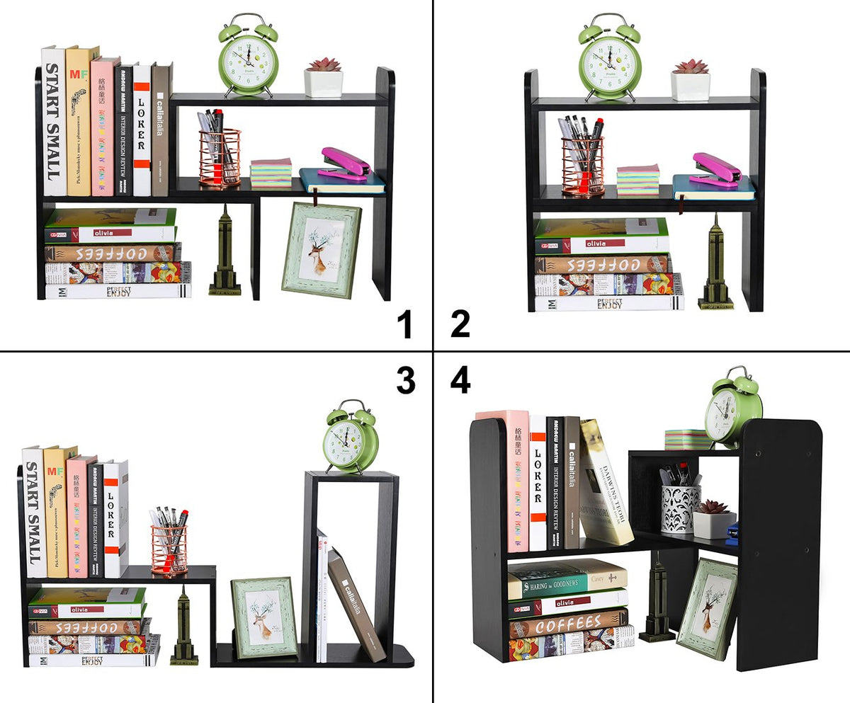PAG-Mass Desktop Bookshelf Freestanding Wooden Countertop Bookcase Accessories Organizer Display