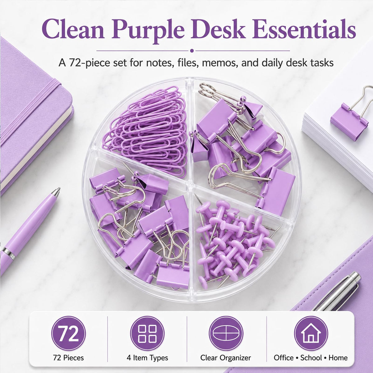 Creechwa Paper Clips Binder Push Pin Set, Assorted Sized Binder Clips