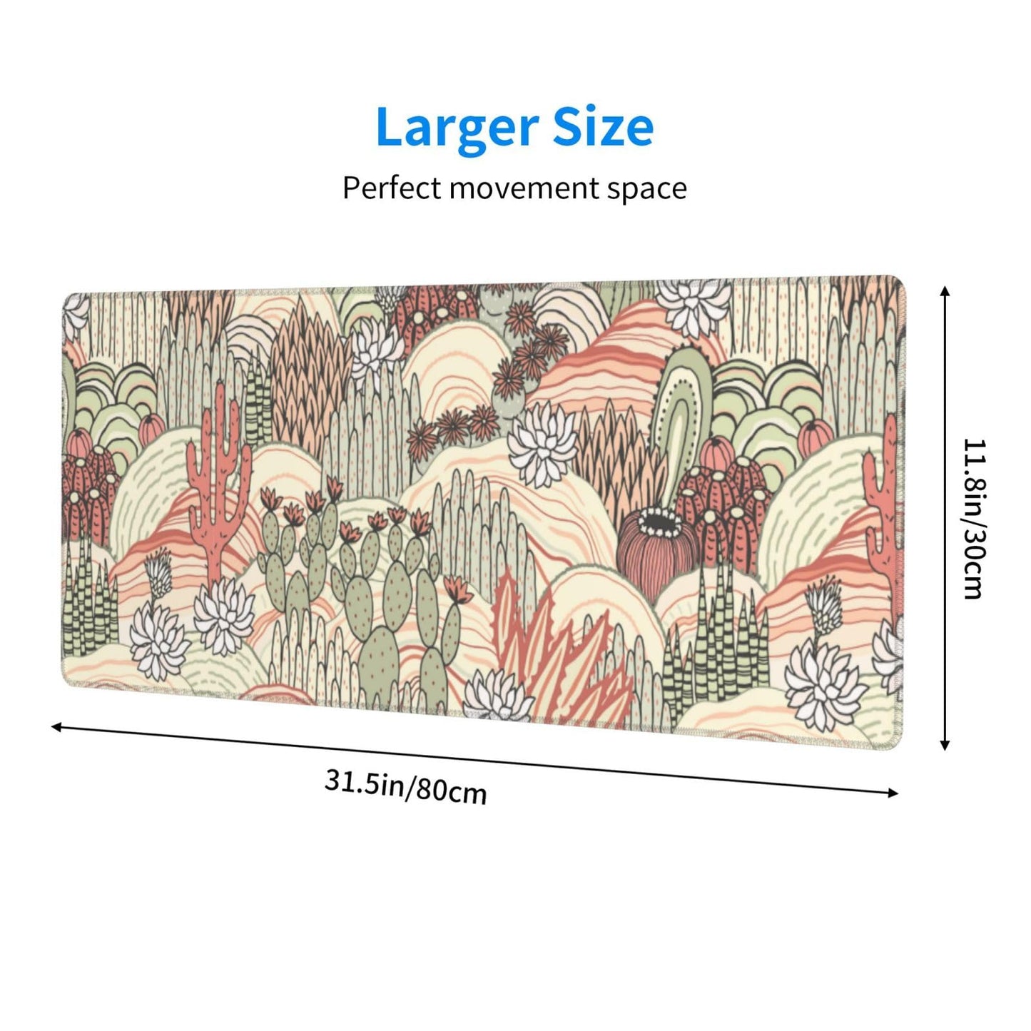 Cactus Succulent Mouse Pad Extended Large Gaming Mousepad XL Big Long Oversized Desk Mat Stitched