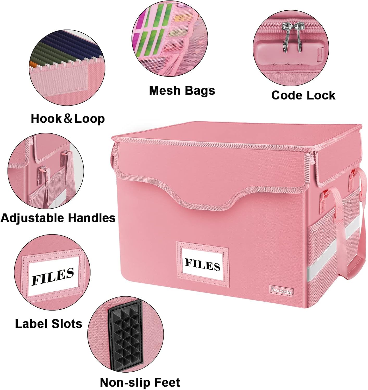 DocSafe Fireproof Document Box with Lock,File Storage Organizer with Zipper Pockets,Collapsible