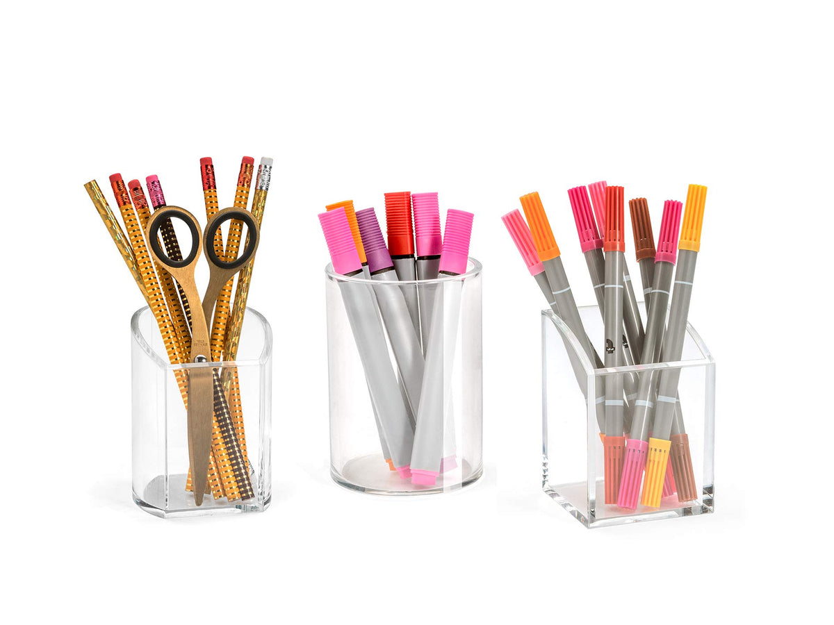 Osco Clear Acrylic Pen Pot – Round Transparent Pencil Holder & Desk Tidy – Durable Office Organiser