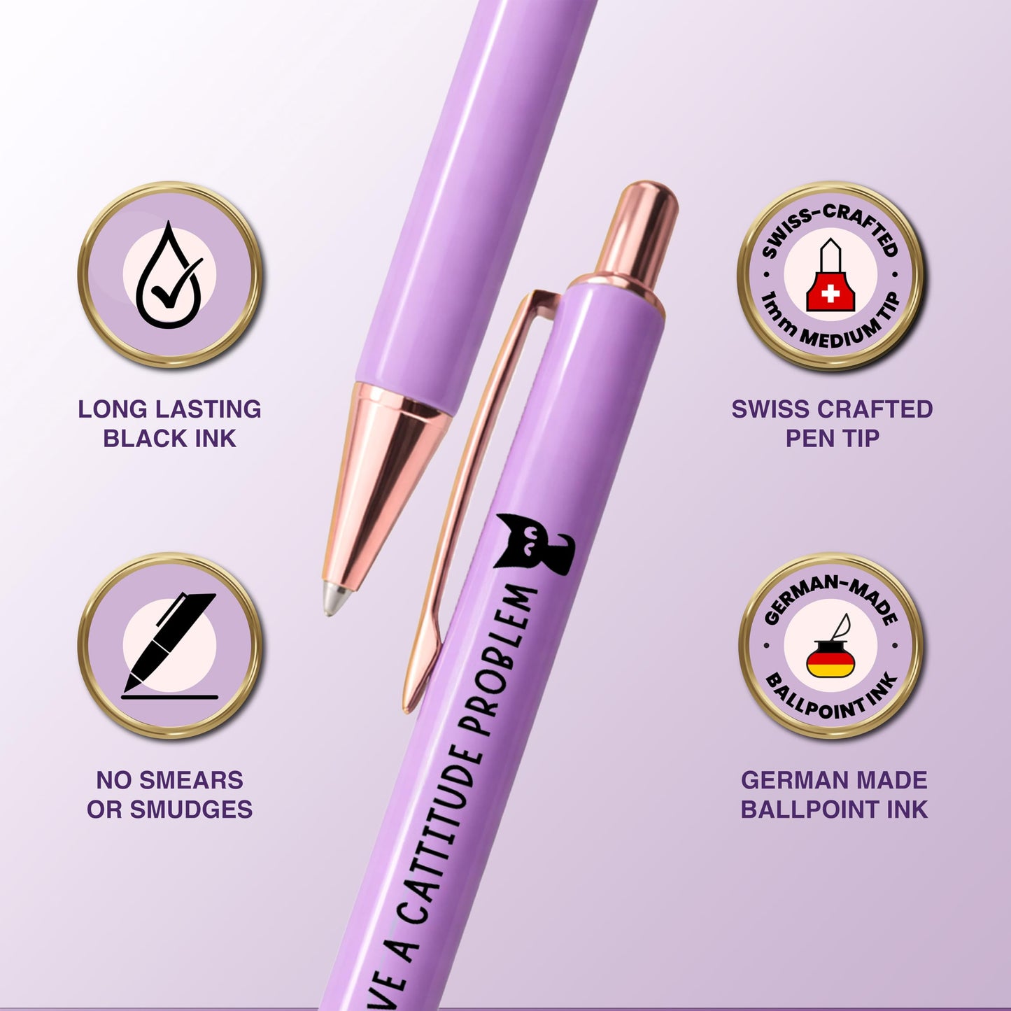 MESMOS 3pk Cute Cat Pens, Sassy and Funny Cat Lover Gifts for Women, Aesthetic Ballpoint Pens