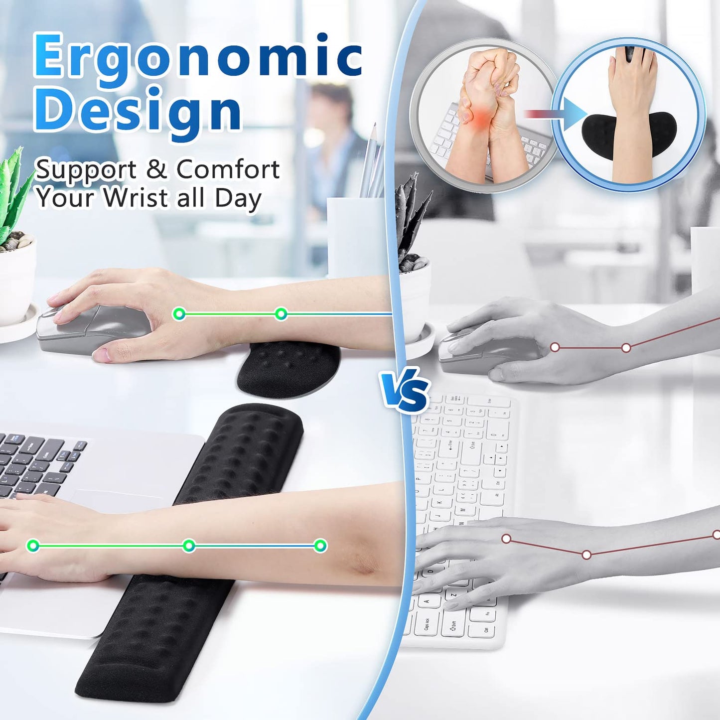 Gimars Upgraded Keyboard Wrist Rest with Massage Dot, Ergonomic Wrist Pad for Pressure Release &