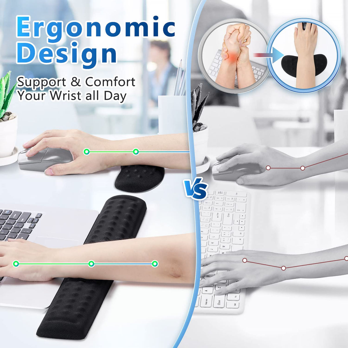 Gimars Upgraded Keyboard Wrist Rest with Massage Dot, Ergonomic Wrist Pad for Pressure Release &