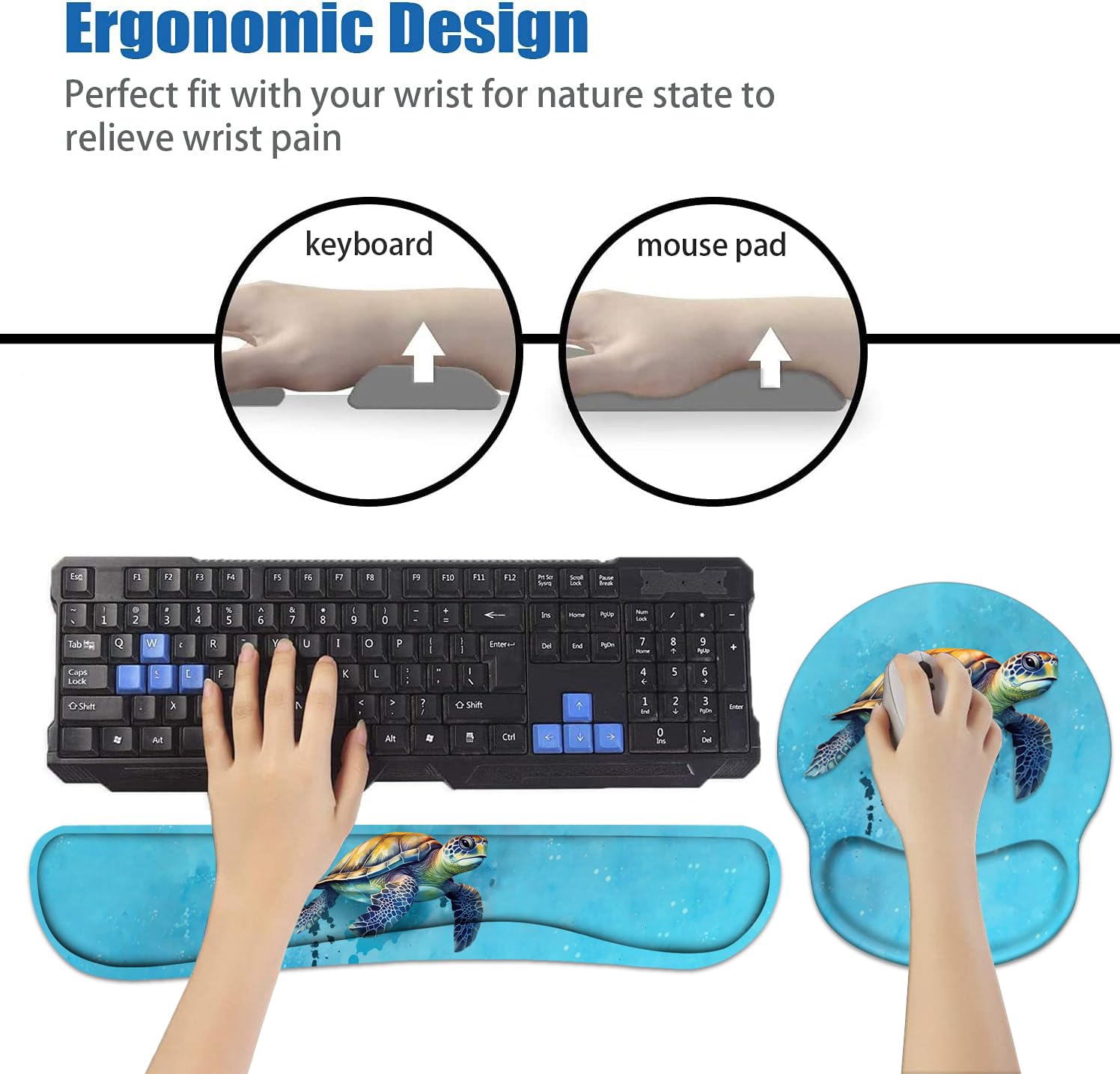 Keyboard Wrist Rest and Mouse Pad Wrist Support Set with Coasters, Non-Slip PU Base Ergonomic