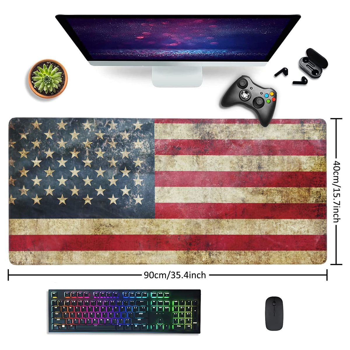 Retro Flag of United States Large Mouse Pad Extended Gaming Mouse Pad Waterproof Desk Mat with