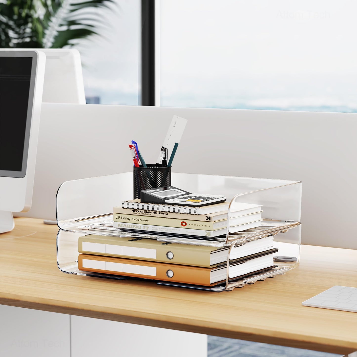 Tomorotec 2 Pack Clear Stackable Letter Tray, A4 Desk File Organizer Set
