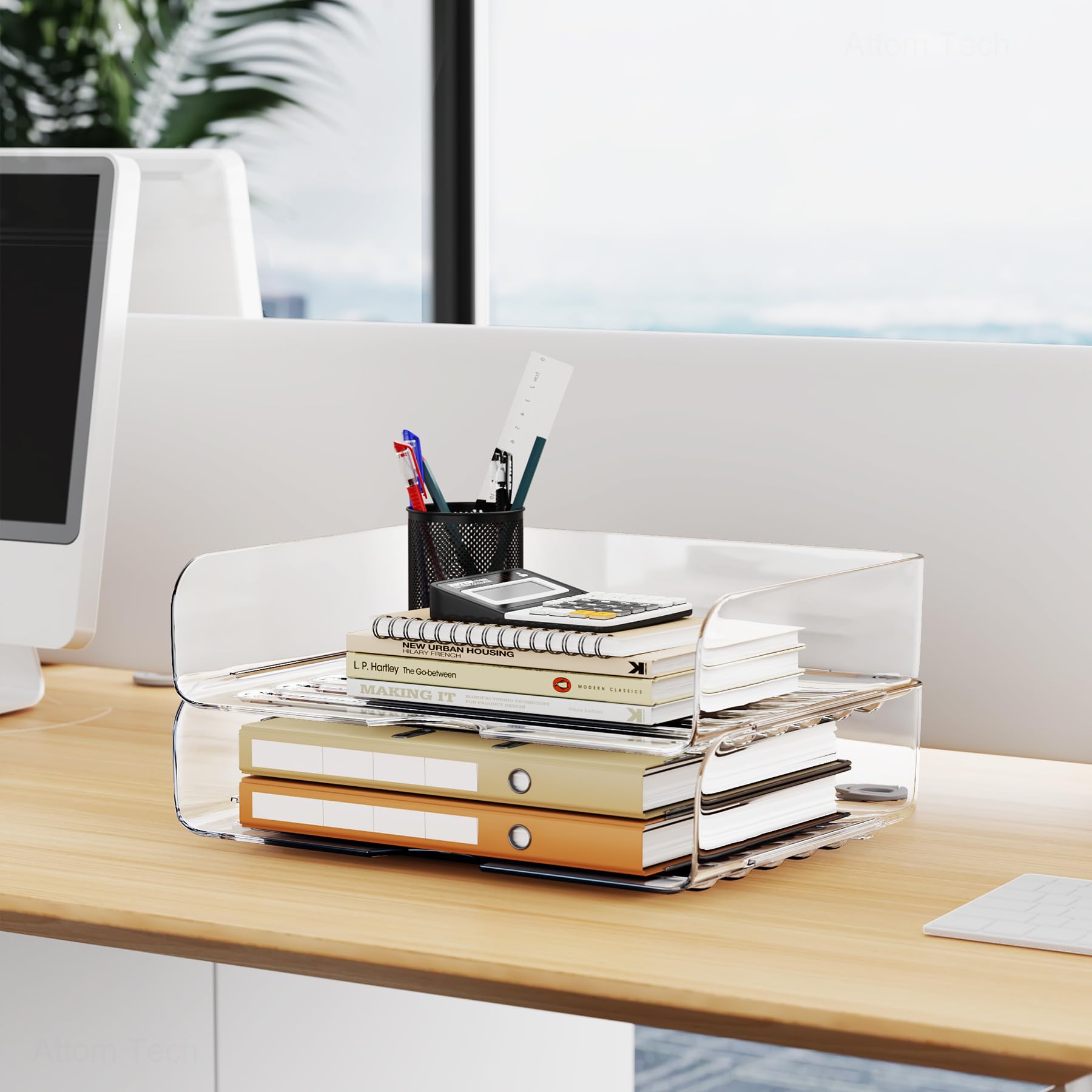 Tomorotec 2 Pack Clear Stackable Letter Tray, A4 Desk File Organizer Set