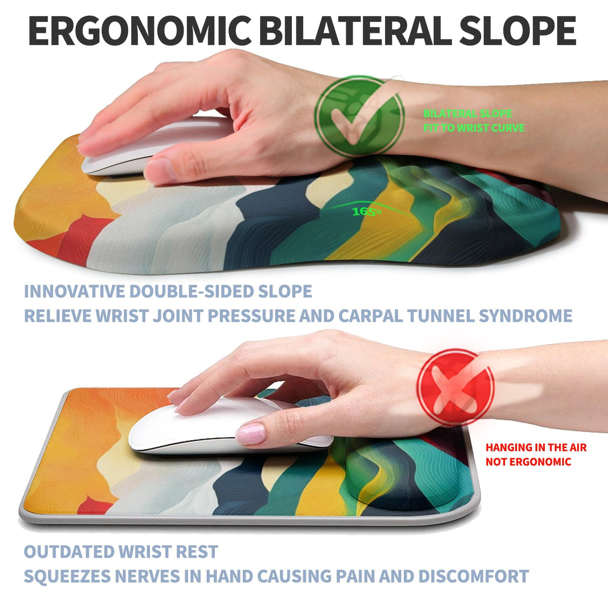 Gleamtide Ergonomic Raised Mouse Pad Wrist Support with Bilateral Slope Memory Foam Mousepad for