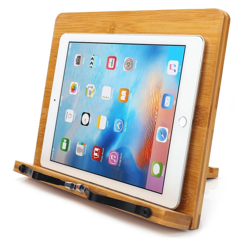 wishacc Bamboo Book Stand for Reading, 13.2" x 9.2" Premium Wooden Cookbook Holder and Recipe Stand