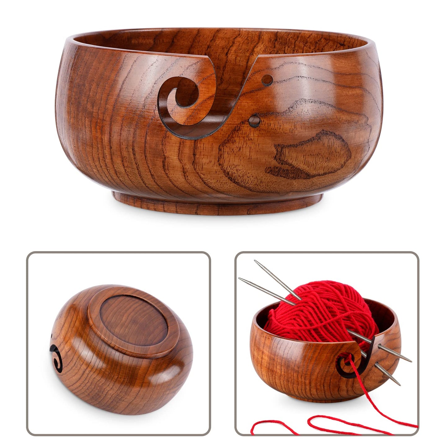 Wooden Yarn Bowl, Knitting Yarn Bowl with Holes Storage Handmade to Prevent Slipping, Perfect Yarn