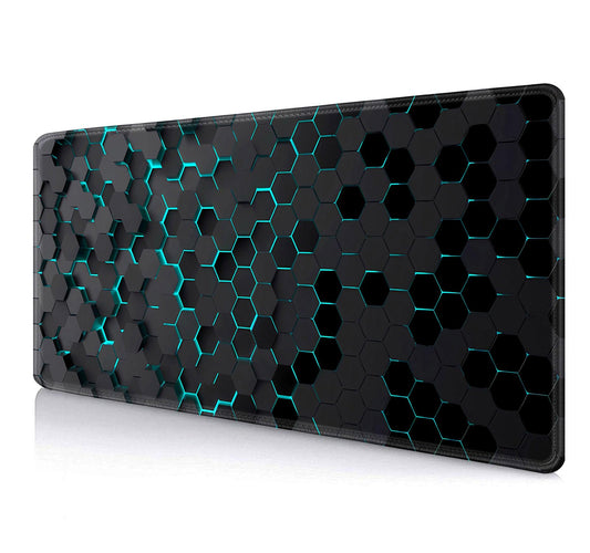 IMAYONDIA Black Blue Honeycomb Modern Gaming Large Mouse Pad XL(35.4x15.7 in), Geometric Shapes