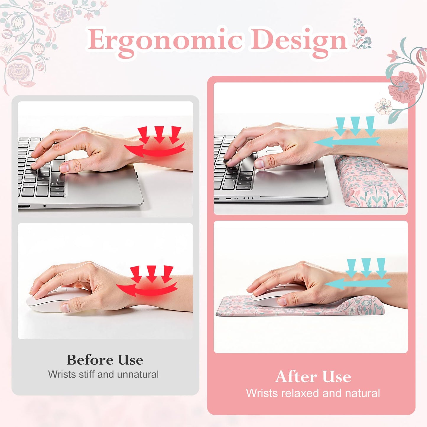 iLeadon Pink Desk Mat Set, Ergonomic Mouse Pad with Wrist Rest