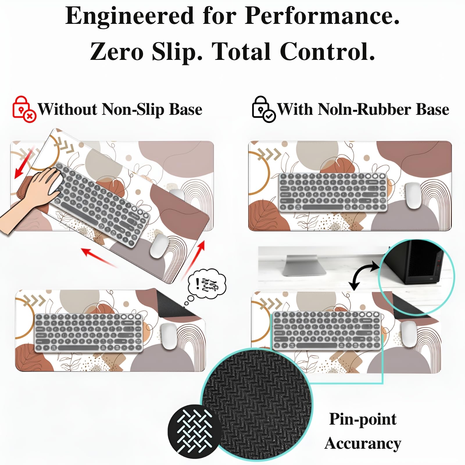 XXL Extended Gaming Mouse Pad (47.2 x 23.6 Inch), Giant Boho Desk Mat for Full Coverage, Abstract