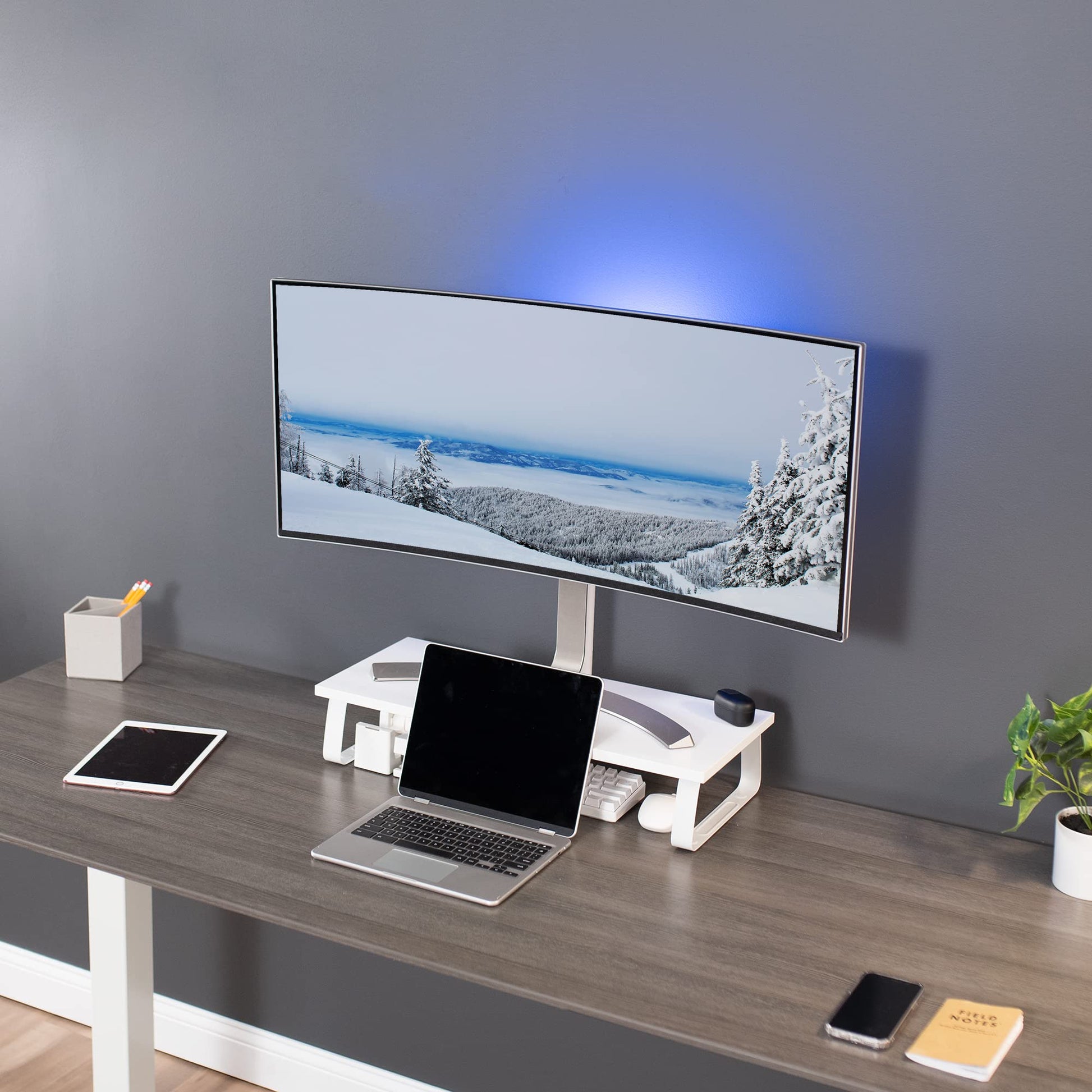 VIVO 24 inch Monitor Stand, Wood & Steel Desktop Riser, Screen, Keyboard, Laptop, Small TV