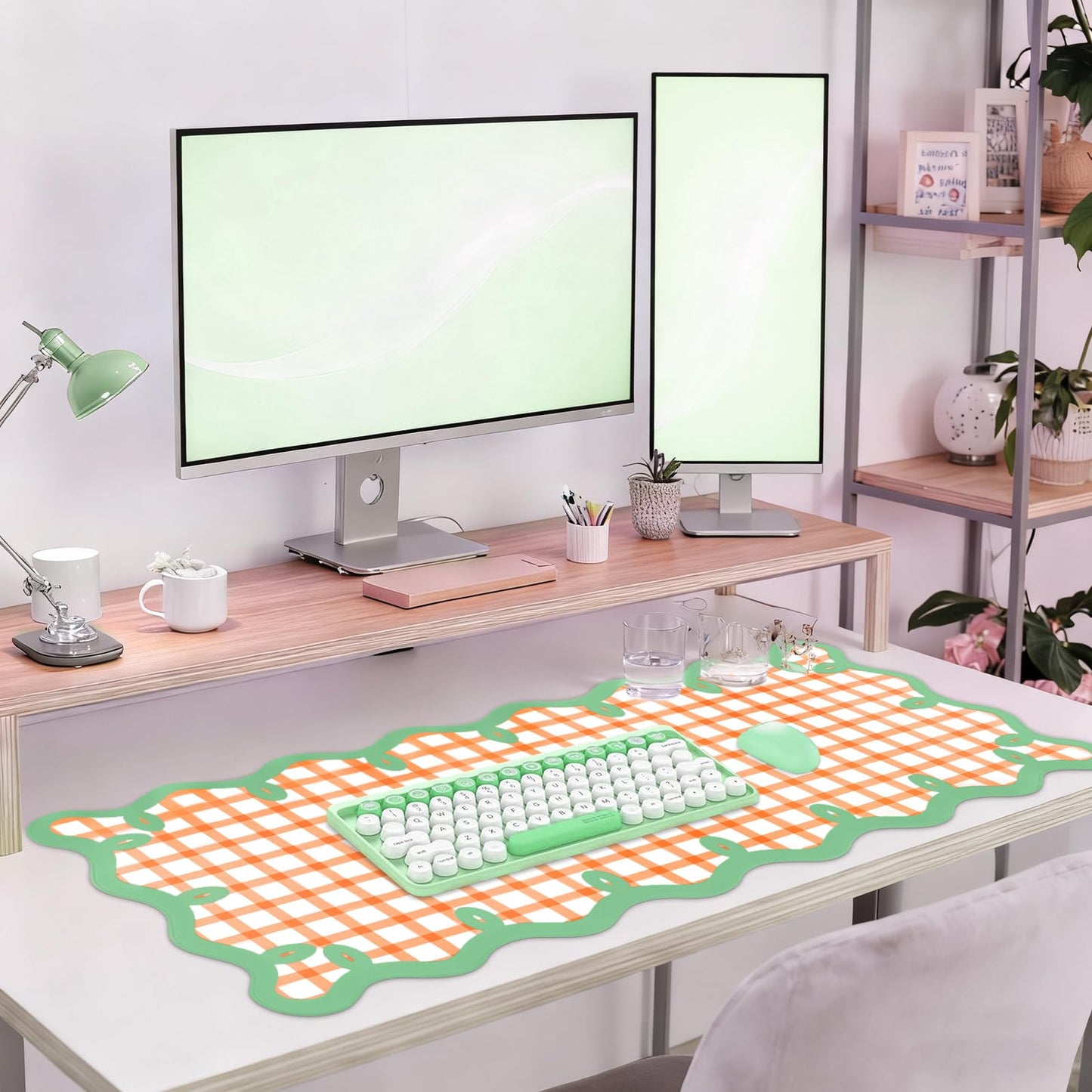 ARTSO Orange Green Desk Mats, XXL Large Checkered Mouse Pad, Computer Desk Matt for Desktop