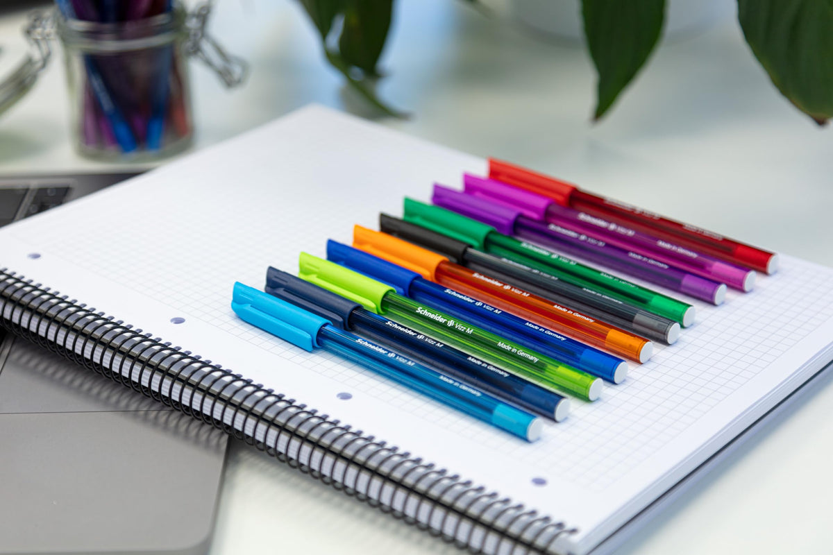 Schneider 102298 Vizz Ballpoint Pens for Easy and Fast Writing, Same Colour Tube, M Line Thickness