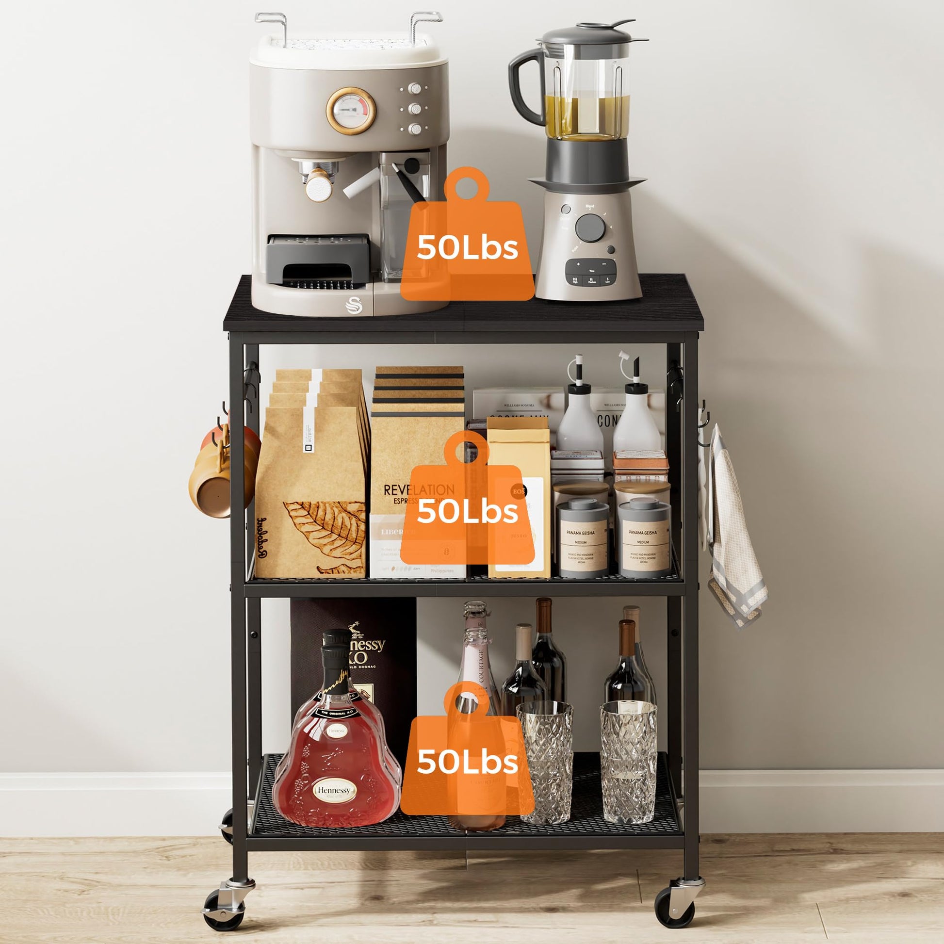 Homleke 3-Tier Rolling Kitchen Microwave Cart, Utility Cart