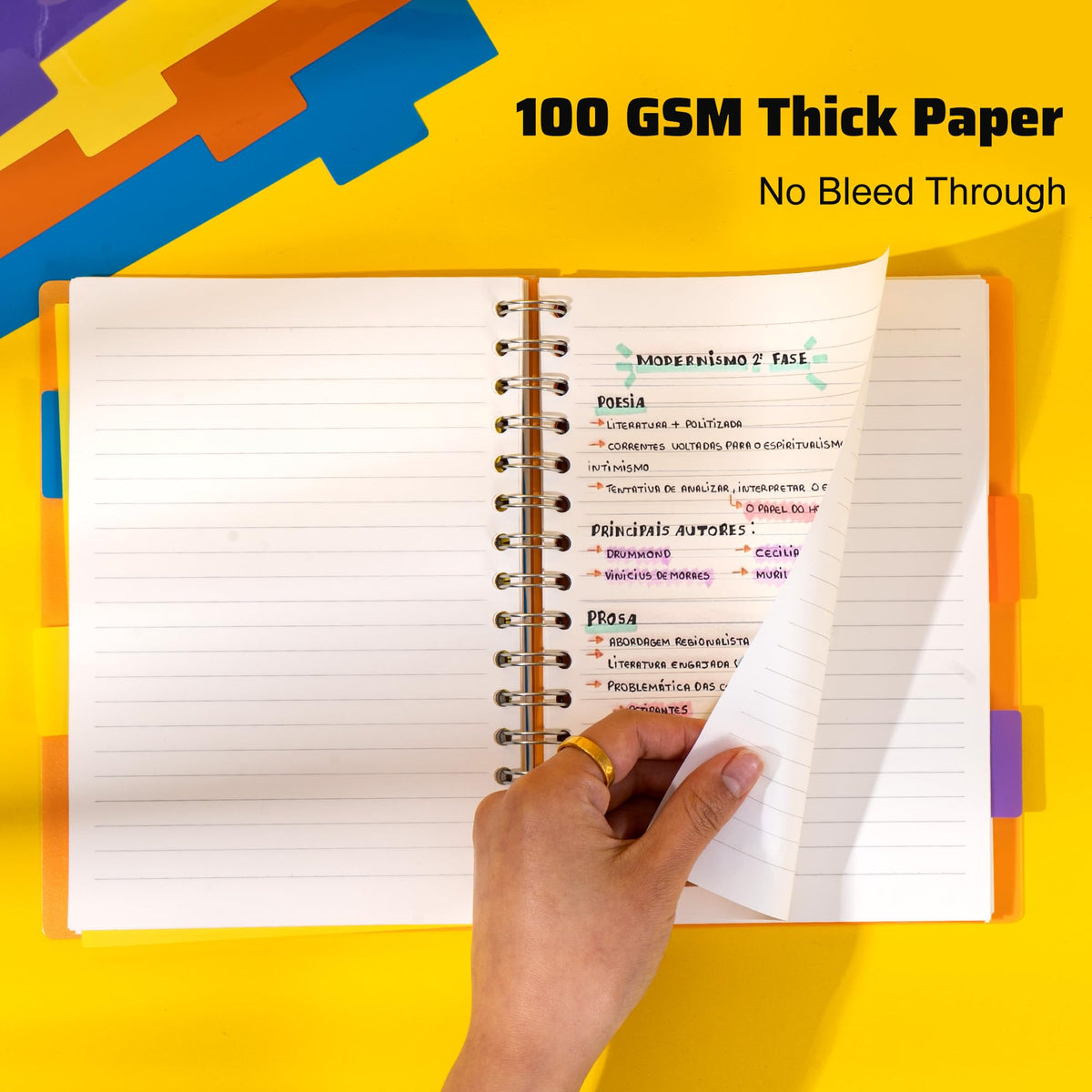 Yoment 2 Pack 5 Subject Notebook Wide Ruled Spiral Notebooks 5x7 with Tabs