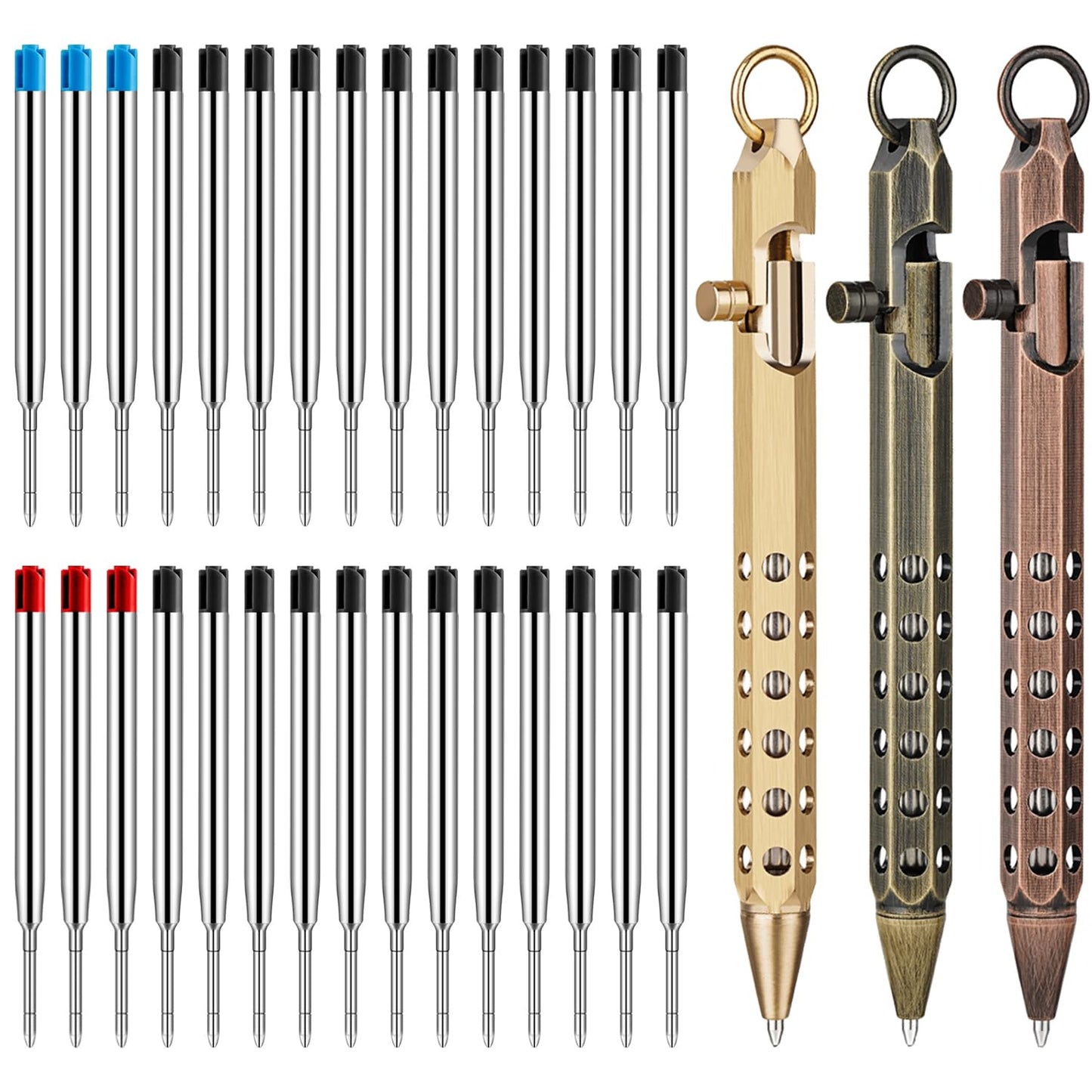 Origin-Joy 3 Pack Bolt Action Pen Set, Six Edge Solid Brass EDC Pocket Tactical Pen With 30