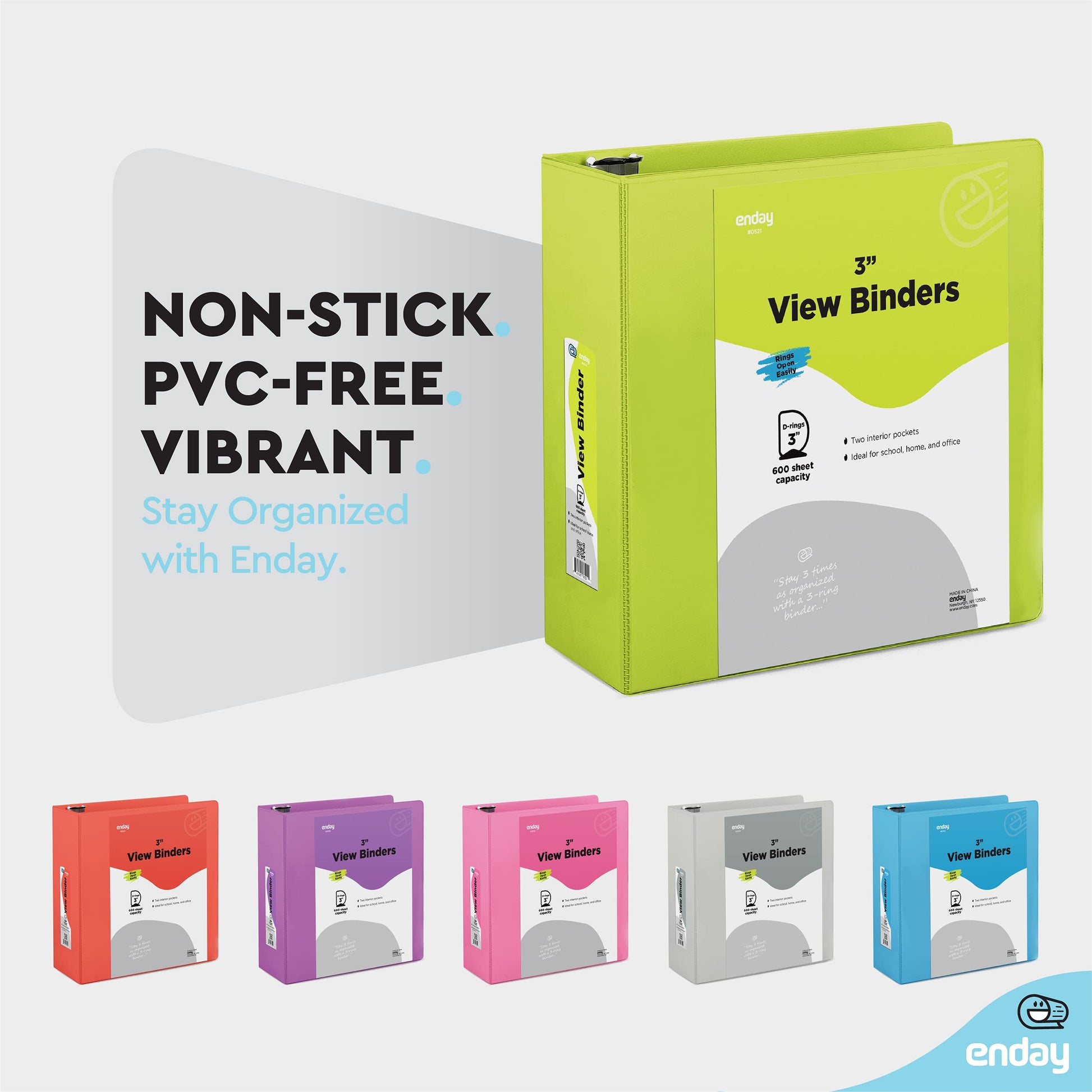 Enday 3 inch Binder (6 Pack - Assorted Colors) 3 Ring Binder 3 inch with Clear View Cover and 2