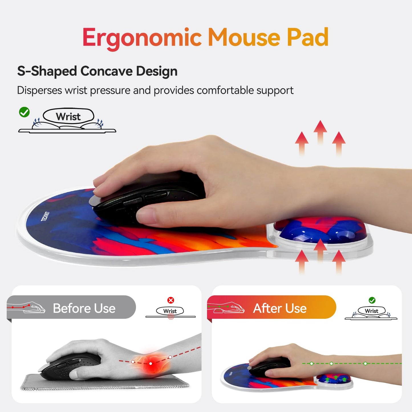 TECKNET Gel Ergonomic Mouse Pad, Mouse Pad with Wrist Rest, Oil Painting