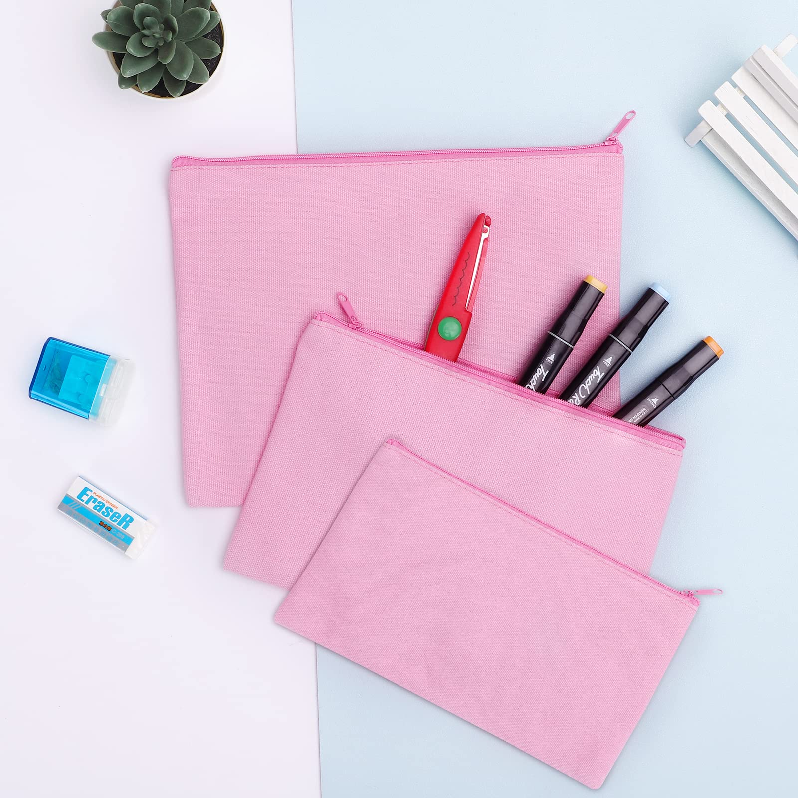 Sinzip 12 Pieces Cotton Canvas Makeup Bag, Multipurpose Cosmetic Bag with Zipper Travel Toiletry
