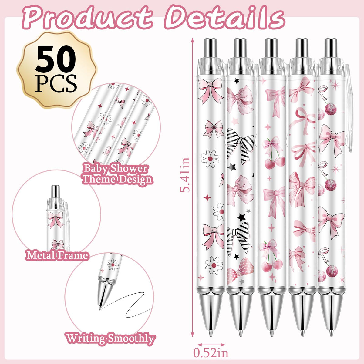Lebsitey 50 Sets Pink Bow Baby Shower Favors for Guests Coquette Bow Pens