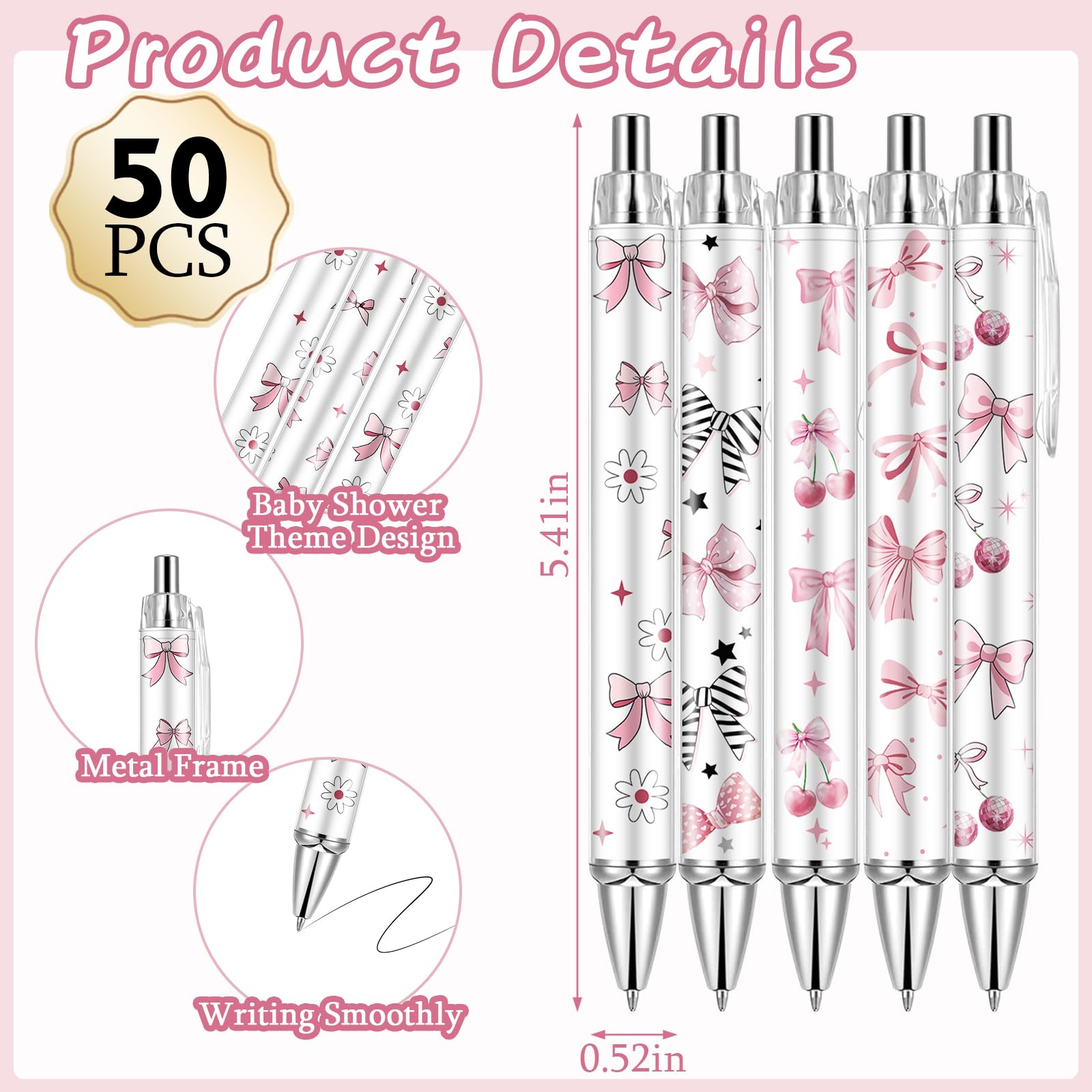 Lebsitey 50 Sets Pink Bow Baby Shower Favors for Guests Coquette Bow Pens
