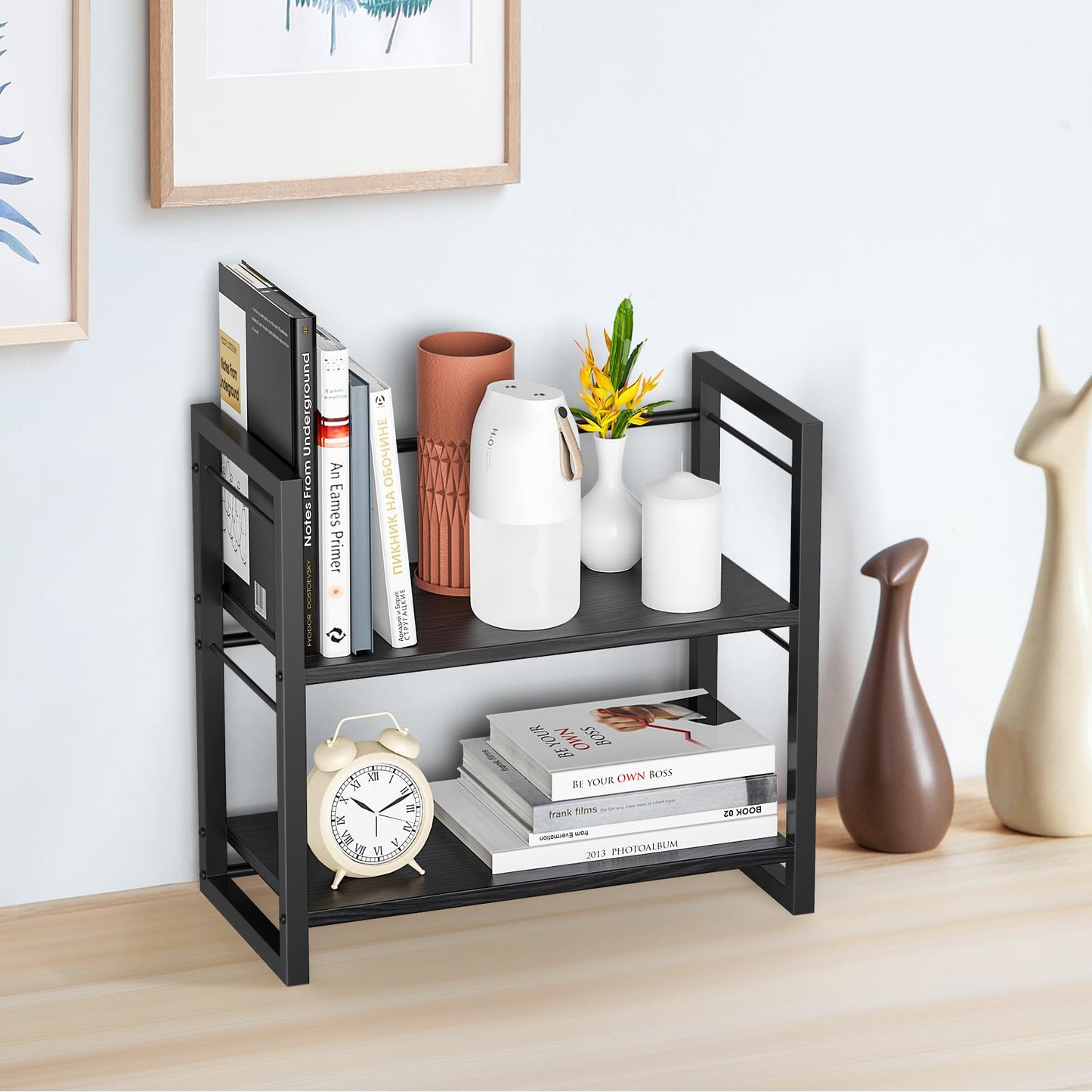 ART-GIFTREE Office Desk Shelf Organizer, Wood Desktop Bookshelf Supplies Storage Rack, Shelf for