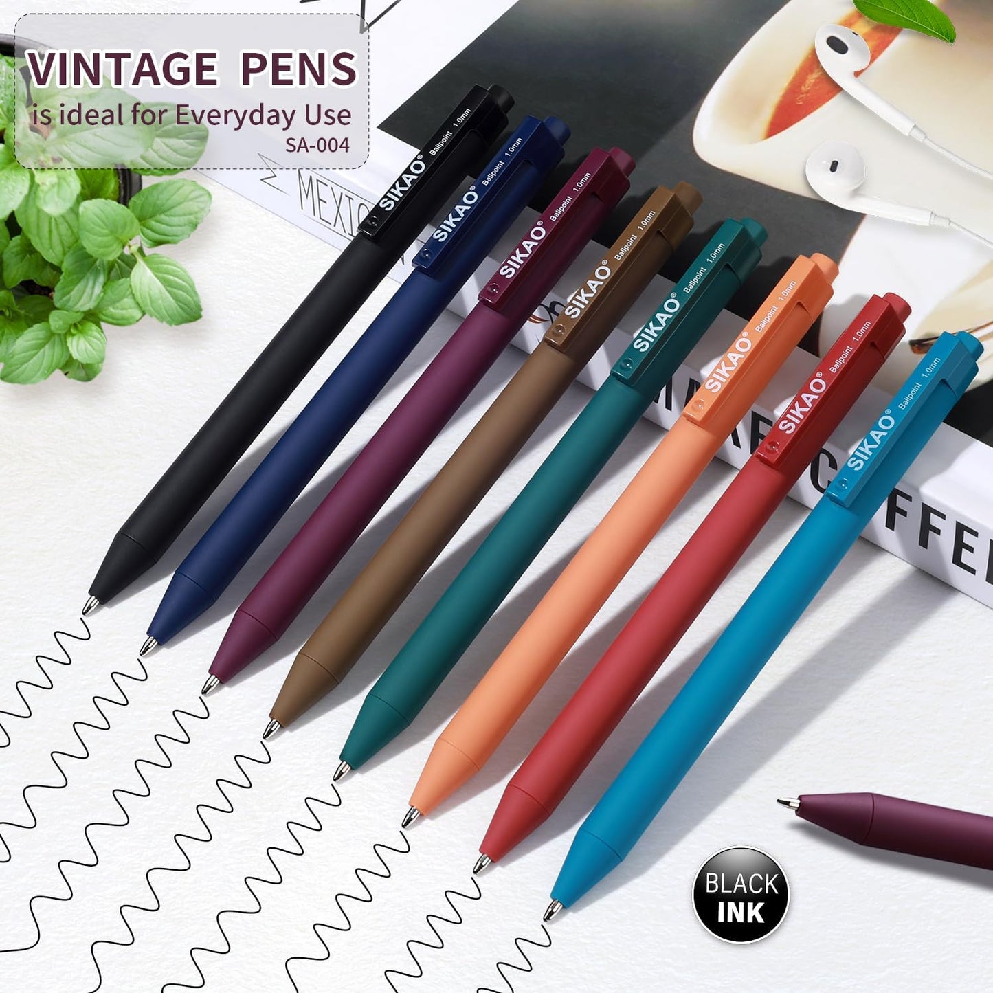 Sikao Pens Bulk, 60 Pack Retractable Ballpoint Pens Black Ink (Vintage)