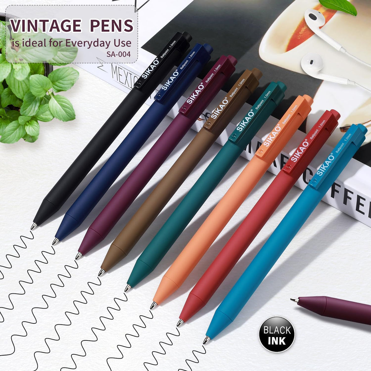 Sikao Pens Bulk, 60 Pack Retractable Ballpoint Pens Black Ink (Vintage)