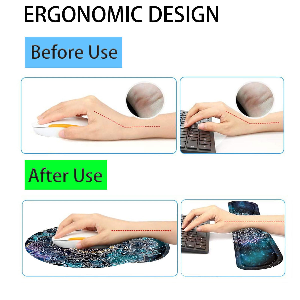 Keyboard Wrist Rest and Mouse Pad Wrist Support Set with Coasters,Ergonomic Gaming Mousepad for