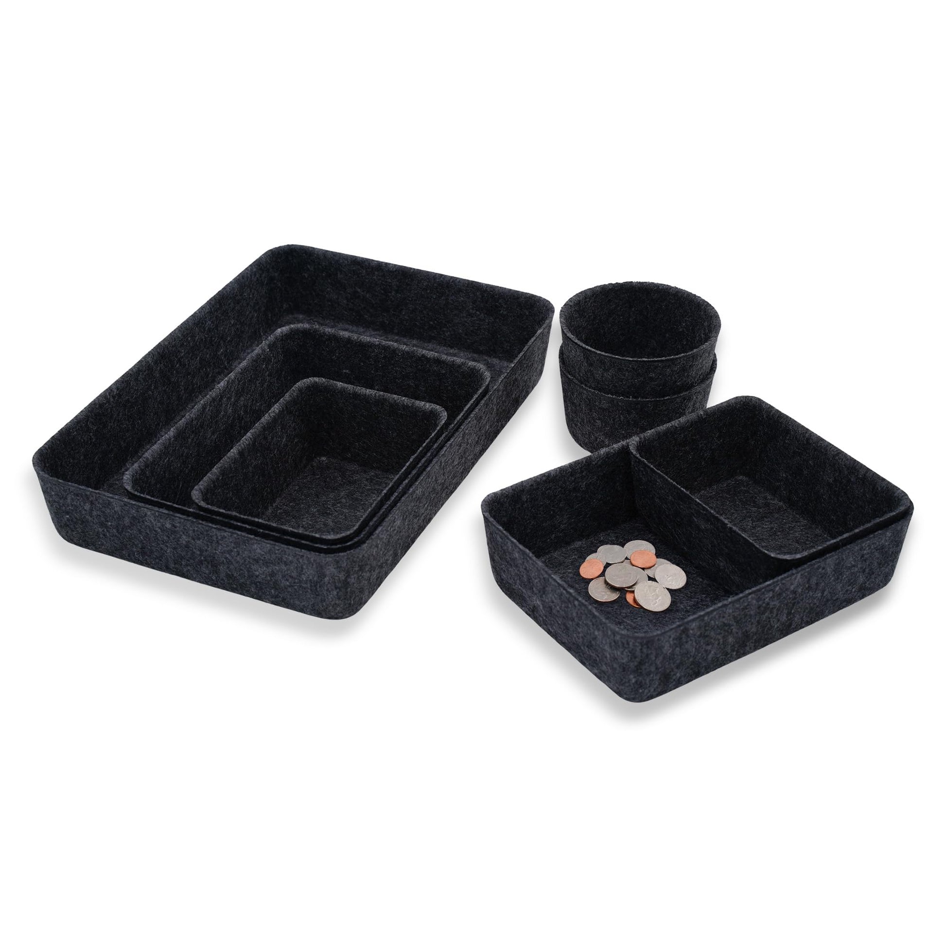 Welaxy Felt Drawer Organizer Bins 7-Piece Carbon Desk Storage Trays