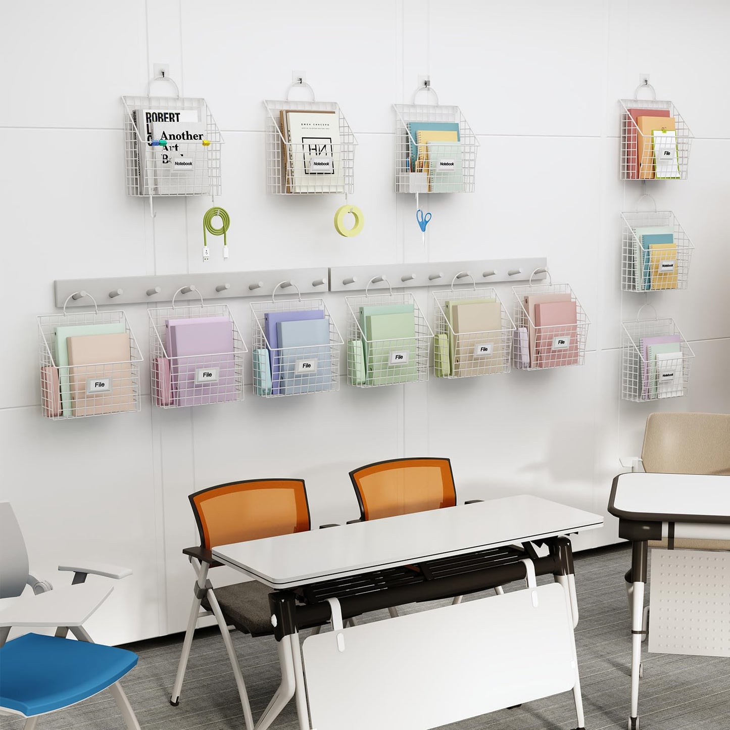 4 Packs Hanging Wall File Organizer with Hooks, Magazine Rack ,Mail Basket
