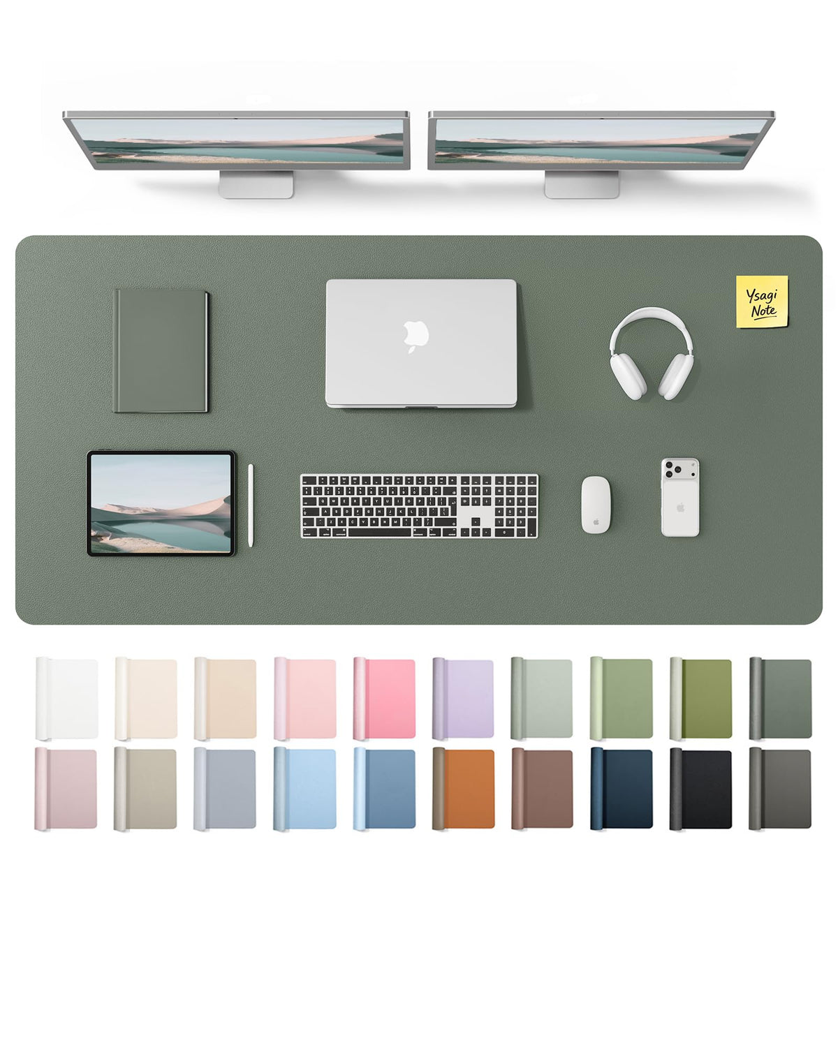 YSAGi Leather Desk Pad Protector, Office Desk Mat, Large Mouse Pad, Non-Slip PU Leather Desk