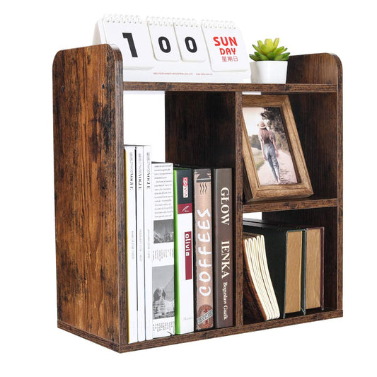 PAG-Mass Desktop Bookshelf Freestanding Wooden Countertop Bookcase Accessories Organizer Display
