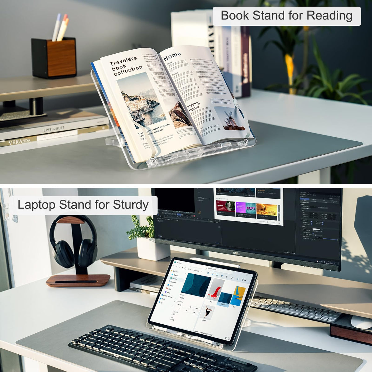 Acrylic Book Stand for Reading, Portable Book Holder for Desk, Angle Adjustable Textbook Stand for